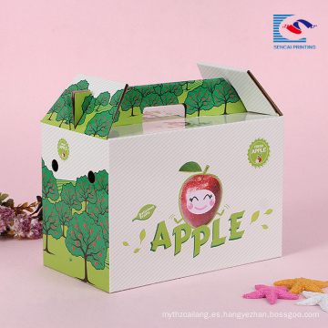 caja de cartón de empaquetado de la manzana de la fruta del logotipo propio de encargo con la manija